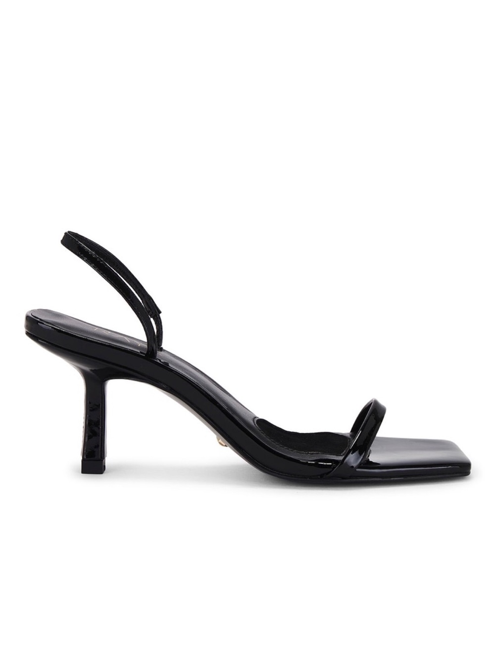 RAYE Revolve Llinz Black Patent Leather Square Toe Heeled Open Toe Sandals 7